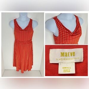 Maeve Anthropologie Orange White Floral Brianne Dress Size Small‎ Boho Hippie